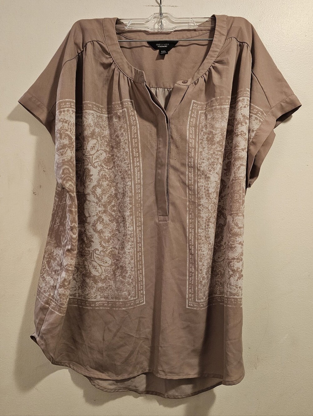 Simply Vera Vera Wang XXL Paisley Bandana Print Tunic Blouse Taupe